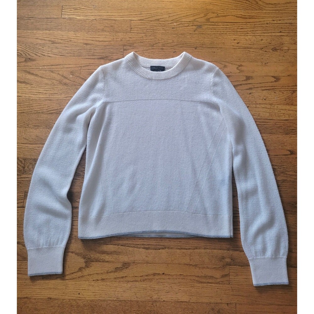 Rag & Bone Womens Ivory Cashmere Knit Sweater Size Large Minimalist